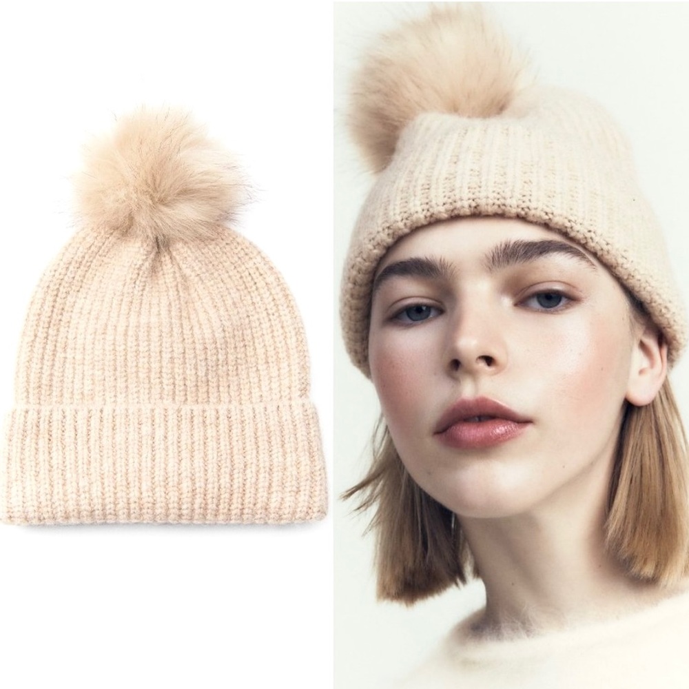 ZARA knit pom pom beanie
